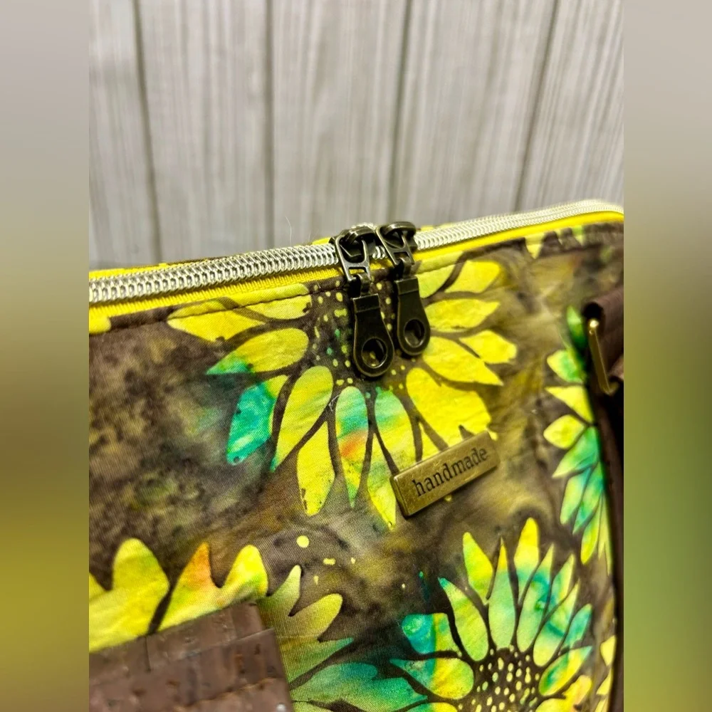 Sunflower Handbag Purse Handmade Double Handles Yellow Brown 11" x 14" - Picture 6 of 6